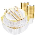 Hioasis 300PCS White And Gold Plastic Plates - Disposable Dinnerware Set New. Price: $65.28.