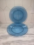 Transparent Light Blue Glass Plates, Set Of 2, 10" Dinnerware, Vtg Home Decor Used. Price: $12.00.