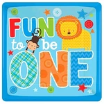 One Wild Boy Jungle Animal Cute 1ST Birthday Party 10" Square Banquet Plates. Price: $12.99.