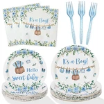 Boy Baby Shower Decorations Plates Set 25 Guests, 100 Pcs Blue It's Swe... New. Price: $26.84.