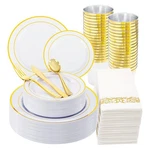 Wdf 175PC White Gold Plastic Plates-disposable Dinnerware Set 25 Guest New. Price: $65.98.