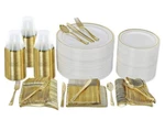 Prestee 600PC Disposable Party Dinnerware Set For 100 Guests -gold New. Price: $70.00.
