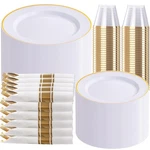 Sut 350 Pcs Gold And White Plastic Dinnerware Set For Guests, Include: ... New. Price: $69.74.