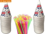 Concession Essentials 100 Count 6OZ Snow Cone Cups With 8" Neon Spoon Straws New. Price: $19.64.