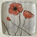 Lillian Vernon Italy Square Ceramic Plates - Hand Painted Tulip & Poppy 8.5" Used. Price: $36.96.