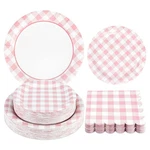 150PCS Gingham Party Supplies Paper Plates And Napkins Pink... New. Price: $37.59.