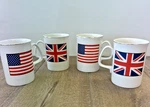 4 Sheltonian China Mugs Tea Cups Union Jack And American Flag Double Sided Used. Price: $27.88.