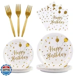 Kfjbpb 96PCS Happy Birthday Plates And Napkins Party Supplies, White Gold New. Price: $27.99.