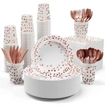 White And Rose Gold Party Supplies - 350 Pcs Disposable Dinnerware Set Whit... New. Price: $44.77.