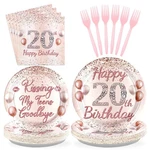 20TH Birthday Party Supplies Girls Rose Gold Plates Napkins Tableware 96 Pcs New. Price: $31.40.