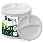 9 Inch 3 Compartment Paper Plates White 150 Pack , Compostable Di New. Price: $43.35.