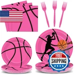Gisgfim 96 Pcs Pink Basketball Party Supplies Plates Napkins Forks 24 Guests New. Price: $40.17.