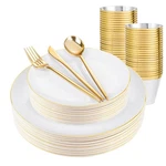 Bucla 150PCS White And Gold Plastic Plates Disposable - 25 Guests Dinner... New. Price: $50.26.