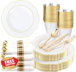 Liacere 175 Plastic Plates, White And Gold, Disposable New. Price: $57.99.
