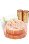 Hioasis 175PCS Clear Pink Plastic Plates-gold Silverware Include 25DI... New. Price: $38.00.