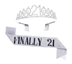 Topfunyy 21ST Birthday Tiara And Sash Set For Girls - One Size, Silver New. Price: $12.99.