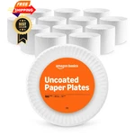 Amazon Basics 9" Uncoated White Paper Plates Pack (1200 Count), New. Price: $58.99.