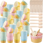 Ninehaoou 200 Pack 8 Oz Paper Ice Cream Cups Wooden Spoons Disposable Dessert New. Price: $63.17.