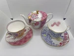 Wedgwood Butterfly Bloom Teapot & 2-CUP Saucer Set, Bone China, Floral (used). Price: $302.50.