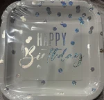 Happy Birthday 8 Ct Silver Foil Polka Dots Square Paper Dinner Plates - 3/4 New. Price: $10.00.