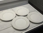 Better Homes & Gardens White Ceramic Dinner Plate Striped Glossy Set Of 4 Round Used. Price: $20.00.