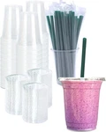 25 Sets 12 Oz Clear Plastic Cups With Lids And Straws, Disposable Iced Coffee New. Price: $14.99.