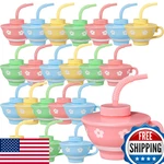Zhehao 24 Kids Plastic Tea Cups W/lids & Straws, 9OZ - Green, Yellow, Pink, Blue New. Price: $95.33.