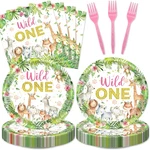 48PCS Wild One Birthday Decorations Disposable Safari Animals Baby Shower Plates New. Price: $19.99.