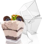 50 Pack 3.5 Oz Square Dessert Cups With Spoons, Mini Plastic Parfait Appetizer New. Price: $21.99.