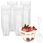Hiasobre 100 Pack 2 Oz Mini Dessert Cups With Spoons, Square Clear Plastic Appet New. Price: $23.00.