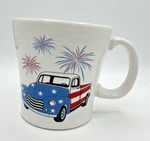 American Patriotic Mug Red White Blue Truck Fiestaware Cup Fireworks July Used. Price: $24.50.