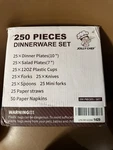 Jolly Chef 250 Piece Dinnerware Set Plates Cups Cutlery Plastic Paper New. Price: $20.00.