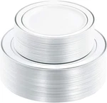 Wdf Plastic Plates White Silver Rim - 120PCS, New. Price: $55.70.