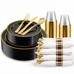 Wdf Partyware 175PC Black Gold Disposable Plates & Cutlery Set - Supplies New. Price: $59.98.