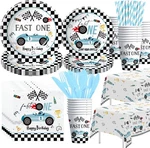 Fast One Birthday Decorations For Boys Tableware - Blue Race Car 1ST Pa New. Price: $39.99.