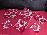 Set Of 6 Square Glass White Plates With Poppy Flowers, 3 Sizes Unique Dinnerware Used. Price: $10.00.
