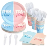 Panda Paper Gender Reveal Tableware - Team 96 Piece Set, Blue, Pink New. Price: $30.99.