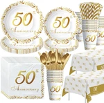 50TH Anniversary Decorations And Supplies Tableware - Golden Year Wedding New. Price: $46.99.