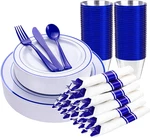 210PC Blue Disposable Dinnerware Set,plastic Plates,pre Rolled Napkin,silverware New. Price: $59.97.