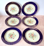 Vintage Steubenville Trend 6 Luncheon Plates 9" Cobalt Blue Gold Filigree Floral Used. Price: $45.60.