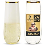Jolly Chef 24 Pk 9OZ Gold Rim Stemless Plastic Champagne Flutes Disposable Clear New. Price: $31.48.