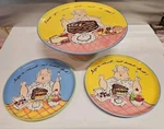 Mud Pie Just Pedestal Cake Stand &2 Plates" Have Your Eat It Too" Used. Price: $72.00.