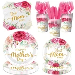 Dydamud Happy Mother's Day Party Plates Napkins Cups Kit, Best Mom Ever Pink New. Price: $32.99.