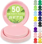 50 Pcs Pink Paper Plates Disposable, 25-9" & 25-7" Birthday Cake Dess New. Price: $16.87.