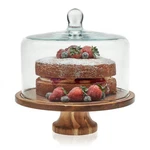 Libbey Acacia Wood Footed Round Server Cake Stand With Glass Dome New. Price: $81.70.
