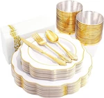Noccur 175PCS Gold Plastic Plates With Disposable Silverware Pieces, New. Price: $64.94.