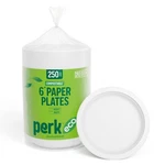 Perk 6 Inch Compostable Paper Plates, 250 Count Bulk, White Medium, New. Price: $26.99.