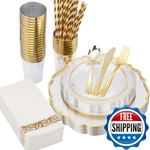Isfangco 200 Pcs Baroque Clear Dinnerware Set For 25 Guestsgold Rimmed New. Price: $69.96.