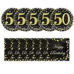50TH Birthday Tableware Set, Serves 16, Black Gold, Dessert Plates, Napkins New. Price: $21.95.