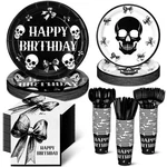 Gothic Birthday Tableware Black Bow Skeleton 210PC Serve 30 Halloween Party Set New. Price: $44.04.